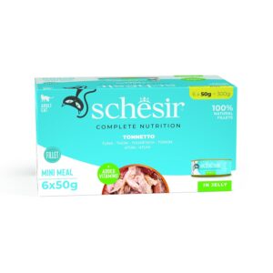 Schesir Tuna Wet Food for Adult Cats, Real Fish Fillets in Jelly, High-Protein Natural Cat Food with Vitamins & Minerals, Multipack 6 x 50 g