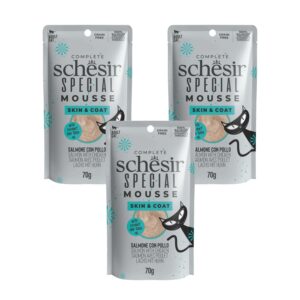 Schesir Special Skin & Coat Cat Mousse, Salmon – Grain-Free High-Protein Wet Food for Cats of All Life Stages, Boosts Skin Health & Shine, 70g Each