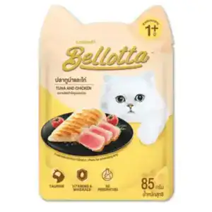 Bellotta Tuna & Chicken wet cat food for adult cats, 85g pack, nutritious and tasty.