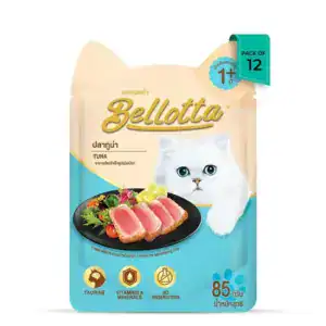 High-quality Bellotta tuna wet cat food for adult cats, 12-pack, rich in taurine, vitamins, and mine.