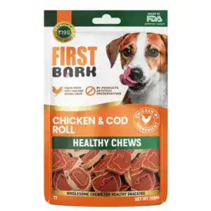 Dog treats with chicken and cod for healthy chewing. Made from high-quality ingredients, suitable fo.