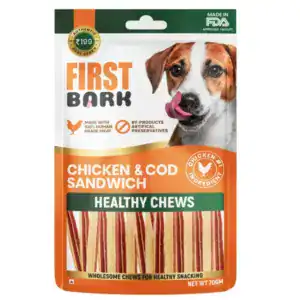 Dog treats with chicken and cod for healthy snacking.