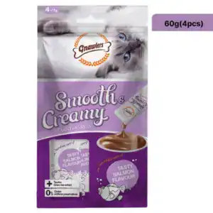 Salmon-flavored creamy cat treats for healthy, tasty snacking. Perfect for cats who love smooth, fla.