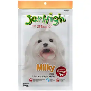 JerHigh Milky Chicken Flavored Dog Treats for small dogs, 70g pack.