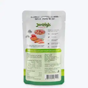 Dog wet food with vegetables and chicken in gravy for dogs.