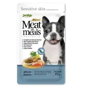JerHigh Salmon Dog Food for Sensitive Skin, 45g, with real salmon ingredients.