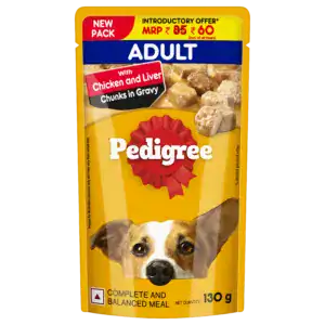 PEDIGREE® Chicken & Liver Chunks in Gravy for Adult Dogs 130 gm*12packets