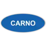 Cattle logo with the word "CARNO" in bold white letters on a blue oval background.