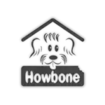 A dog house with a playful dog face illustration and the text "Howbone" underneath.